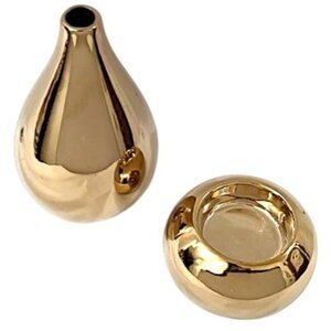 Vintage Petite Golden Ceramic Vase and Candle Holder Set